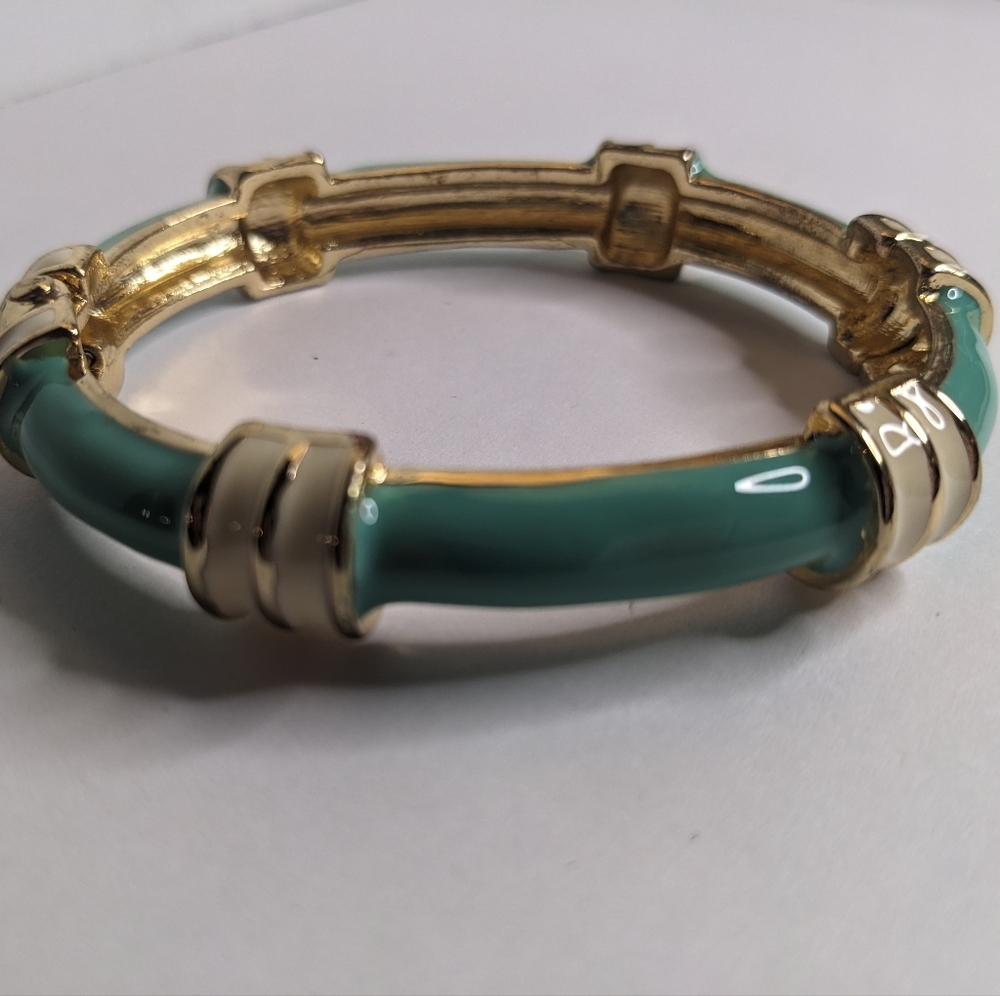 Fornash‎ Enamel Bamboo Bangle Bracelet – Teal & Gold - Picture 3 of 10